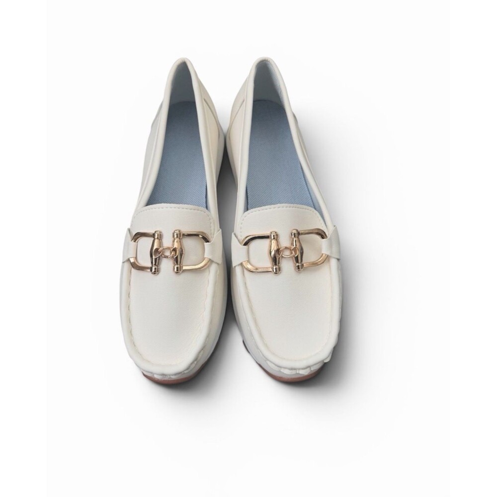 Harper & Lane Women's Size 38 (US 7-7.5) Ivory Casual Slip On Buckle Loafer -New